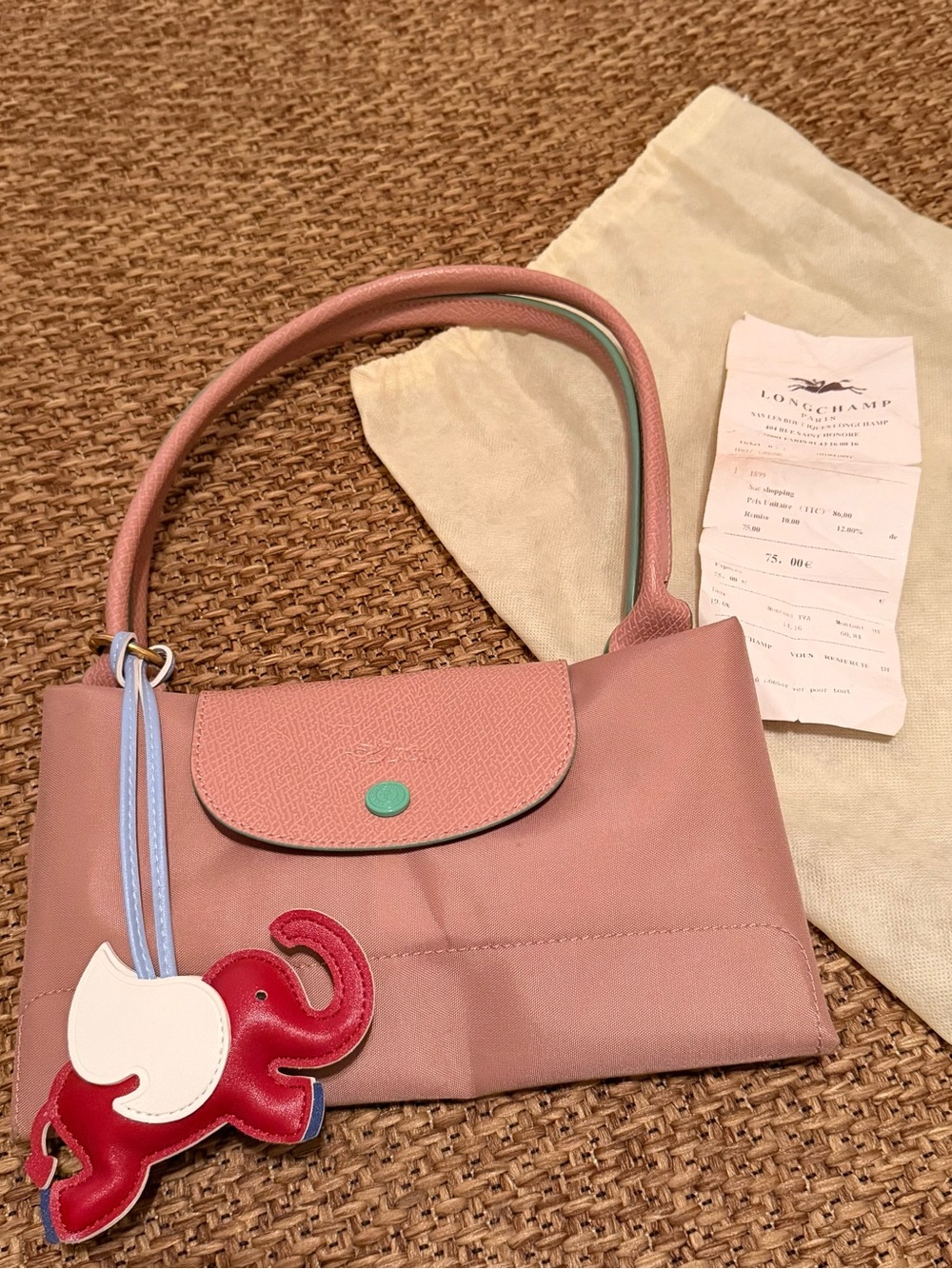 Longchamp pink nylon Le Pliage tote with turquoise logo - Picture 7 of 8
